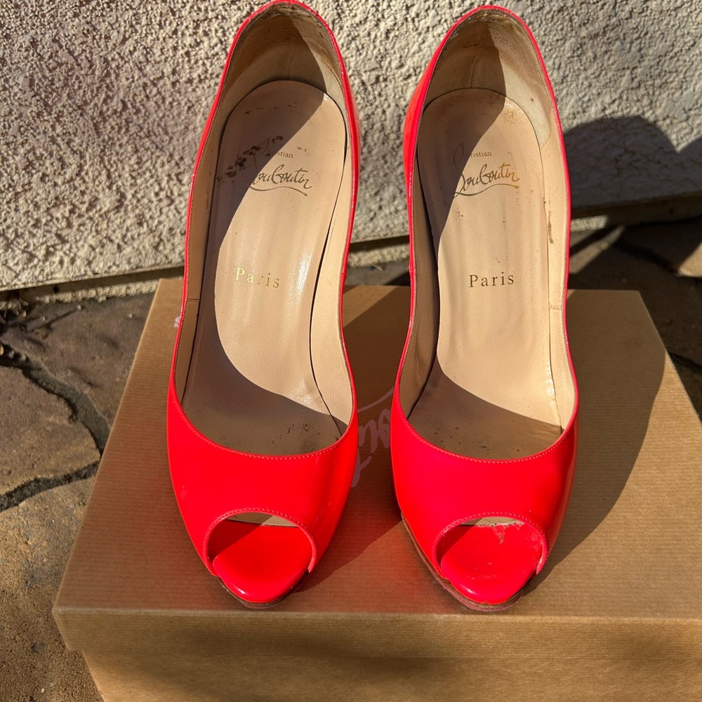 Christian Louboutin Red Patent Peep-Toe Pumps